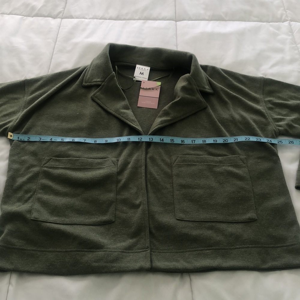 NWT Serra ladies open coatigan olive green sweater coat 🧥 with 2 pockets - Picture 4 of 8